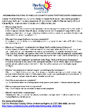 Pinellas County Wage Theft / Recovery Ordinance