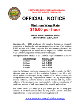 City of San Leandro Minimum Wage Official Notice