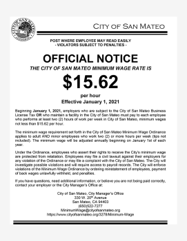 City of San Mateo Minimum Wage Official Notice
