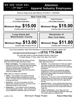 New York Apparel Industry Minimum Wage Poster