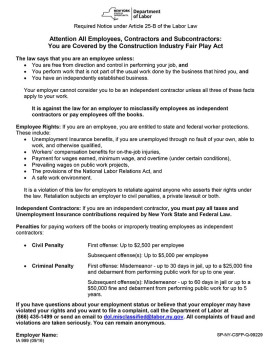 New York Construction Industry Fair Play Act Poster