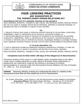 Pennsylvania Fair Lending Poster