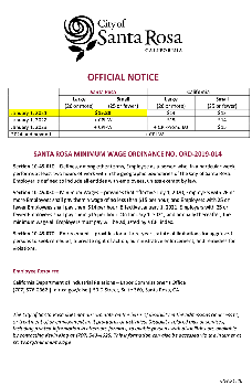 City of Santa Rosa Minimum Wage Official Notice